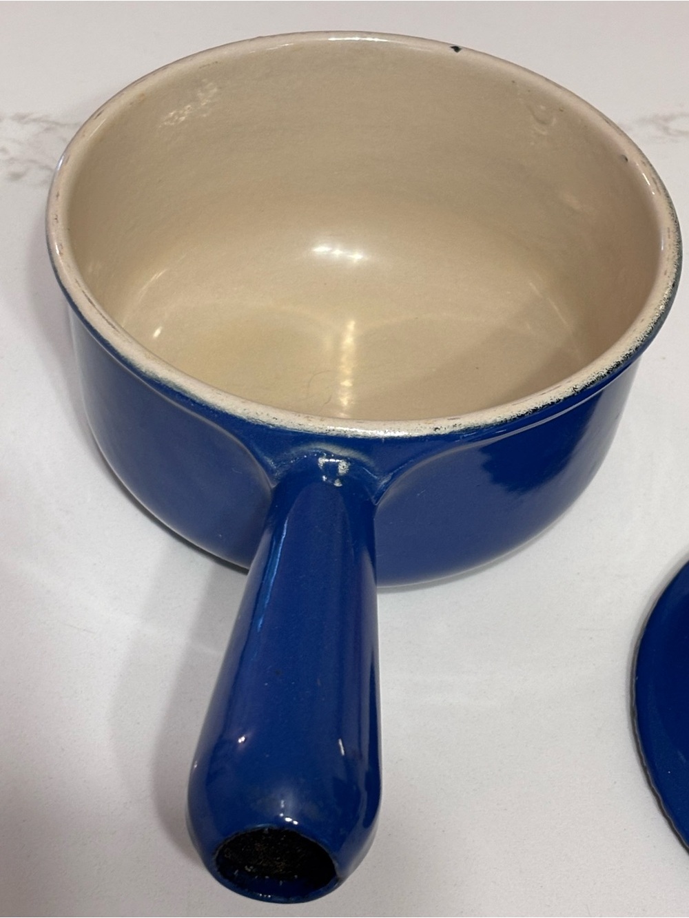 Vintage Le Creuset #14 Blue Enameled Cast Iron Saucepan Pot w Lid France - Picture 6 of 12